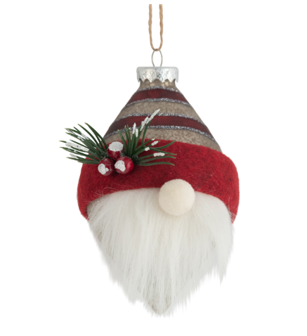 Glass Santa Ornament Striped Hat