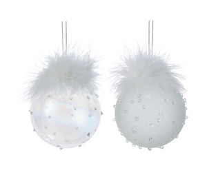Set of 2 Feather Glass Balls