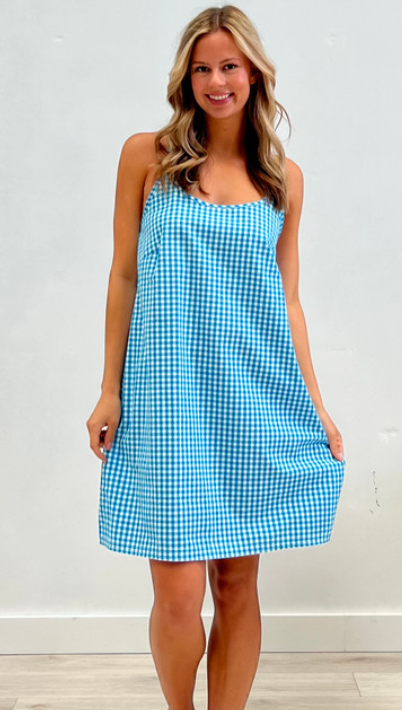 Turquoise Check Slip Nightie/Dress