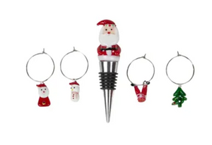 Christmas Wine Stopper & 4 Wine Charms