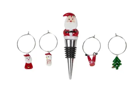 Christmas Wine Stopper & 4 Wine Charms