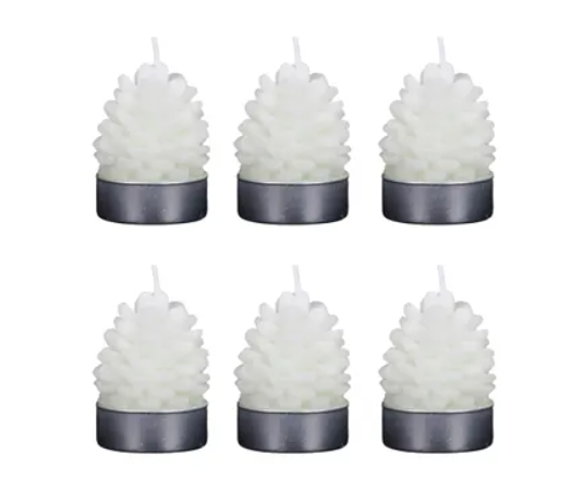 Set of 6 White Pinecone Candles