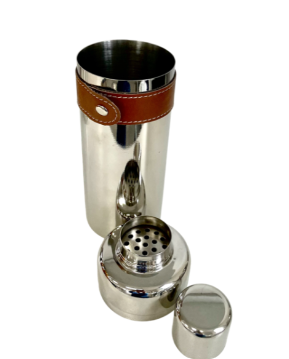 Stainless Steel Cocktail Shaker: Leather Trim